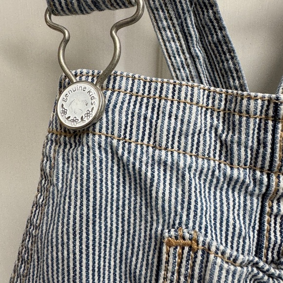 OshKosh B'gosh 4T Girls Blue Striped Overalls Dress with Skirt Floral Belt - Picture 2 of 7